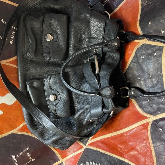 Cole Haan Large Black Pebbled Leather Saddle Bag - Picture 13 of 16